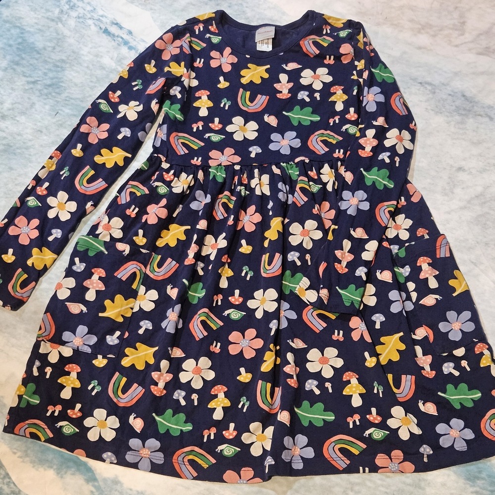 Hanna Andersson Girls Size 10 Long Sleeve Autumn Nature Print Pocket Dress